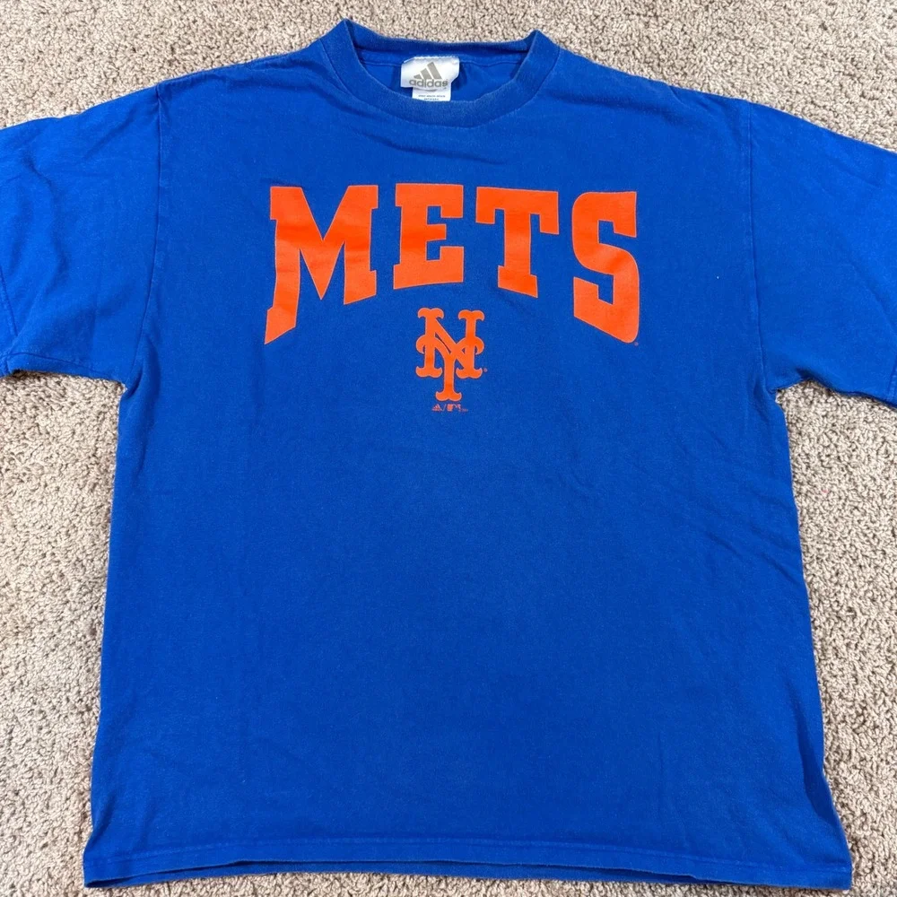90s Adidas New York Mets Shirt Mens Large Blue Good Double Sided Graphic MLB Tee